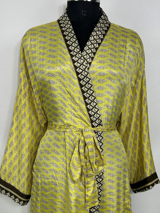Recycle Silk Sari Women Kimono | Boho Chic Robe House | Beach Cover Up Vintage Bridesmaid Lounge Dressing Gown l Resort Wear Gypsy Nightwear
