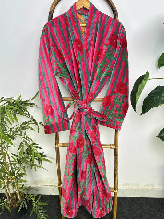 Velvet Women Boho Kimono | Dressing Gown Reversible With Lining, Womens Clothing, Bridal Robe Spa Gift For Her, Smoking Jacket For Him