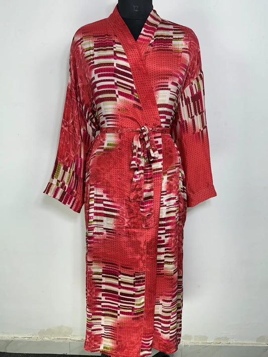 Recycle Silk Sari Women Kimono | Boho Chic Robe House | Beach Cover Up Vintage Bridesmaid Lounge Dressing Gown l Resort Wear Gypsy Nightwear