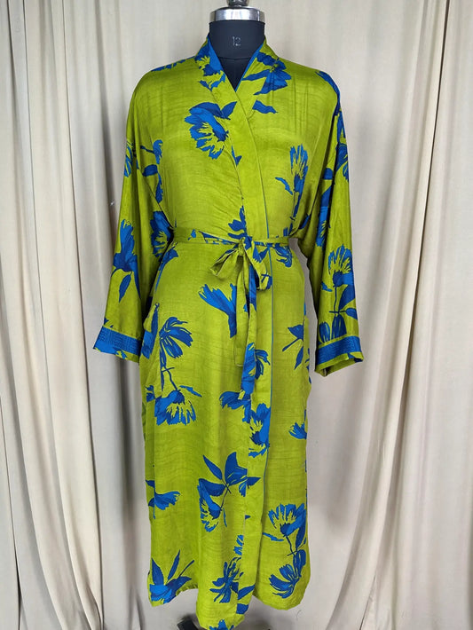 Recycle Silk Sari Women Kimono | Boho Chic Robe House, Beach Cover Up Vintage Bridesmaid Lounge Dressing Gown l Resort Wear Gypsy Nightwear
