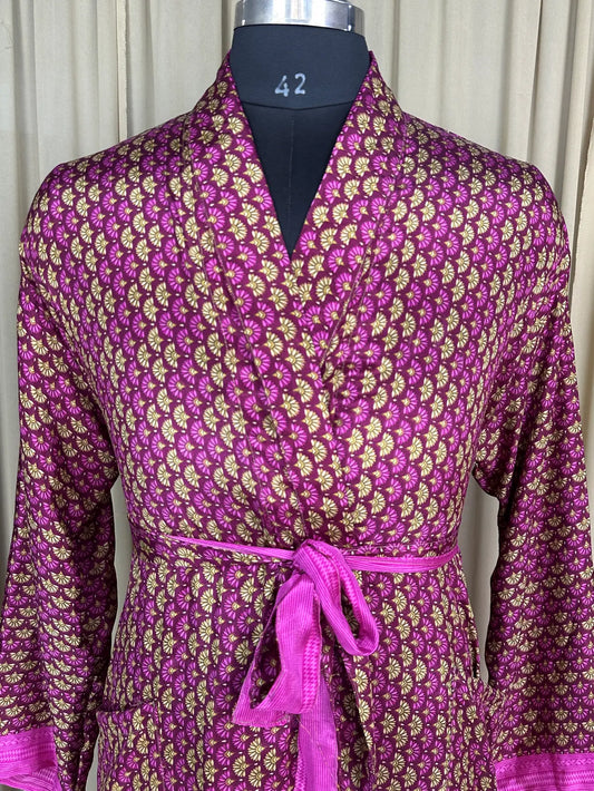 Silky Soft Men’s Kimono Robe | Masculine Elegant Classic Sustainable Vintage House Robe gift, Timeless Comfy Lounge Beach Wear Pink Floral