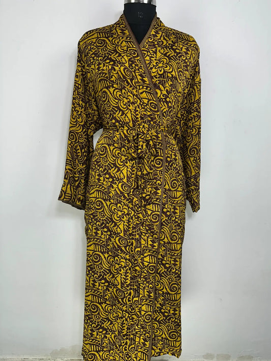 Recycle Silk Sari Women Kimono | Boho Chic Robe House | Beach Cover Up Vintage Bridesmaid Lounge Dressing Gown l Resort Wear Gypsy Nightwear