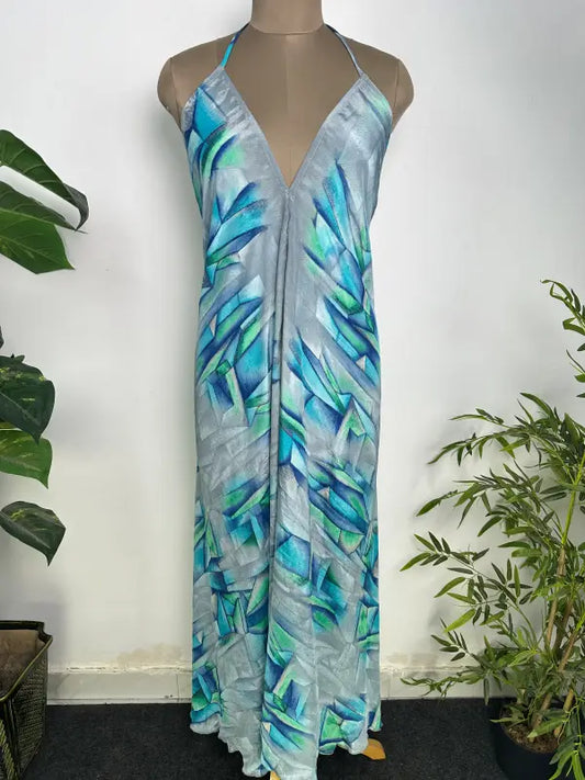 Womens Clothing Maxi Halter Neck Dress | Soft Breathable Recycle Silky, Flowy Boho Festival Dress for Beach Cover up, Anniversary Gift Her