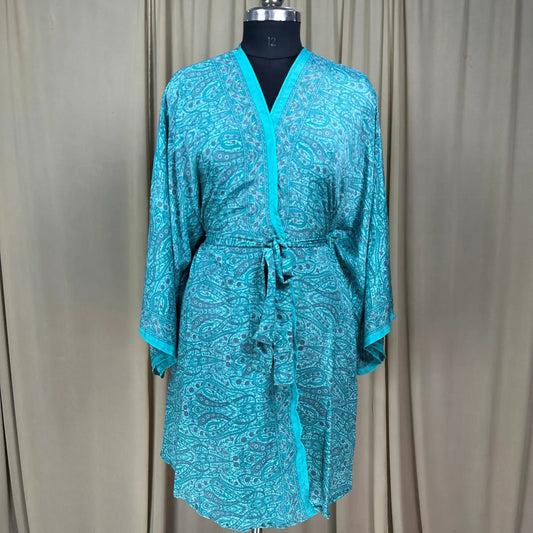 Vintage Silk Sari Boho Kimono | Luxury Loungewear House Robe Flowy Gown Regal Paisley Romance Duster Beach CoverUp, Bridesmaid Dressing Gown