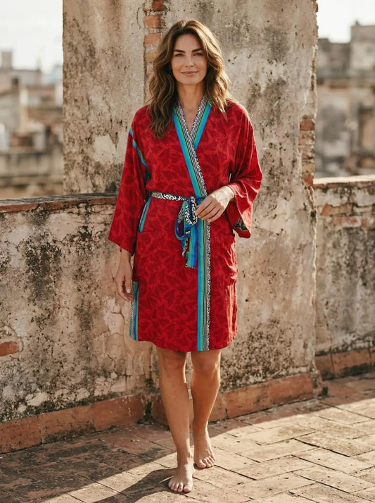 Vintage Silk Sari Boho Kimono | Luxury Loungewear House Robe Flowy Gown, Regal Floral Romance Duster Beach CoverUp, Bridesmaid Dressing Gown