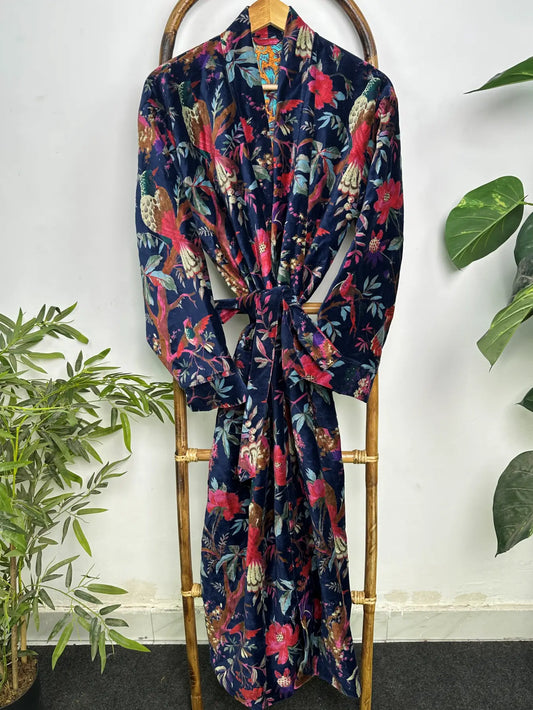 Velvet Womens Kimono Boho Robe | Dressing Gown Reversible With Lining, Kimono Womens Clothing Bridal Robe, Smoking Jacket For Him Spa Gift