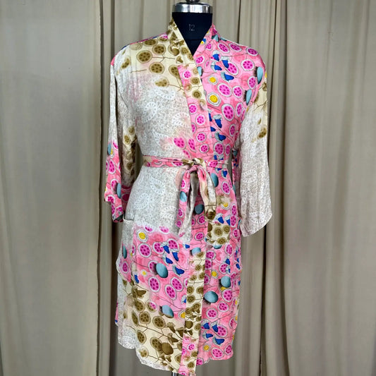 Vintage Silk Sari Boho Kimono | Luxury Loungewear House Robe Flowy Gown, Regal Floral Romance Duster Beach CoverUp, Bridesmaid Dressing Gown