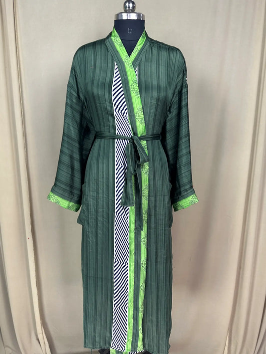 Recycle Silk Sari Women Kimono | Boho Chic Robe House, Beach Cover Up Vintage Bridesmaid Lounge Dressing Gown l Resort Wear Gypsy Nightwear