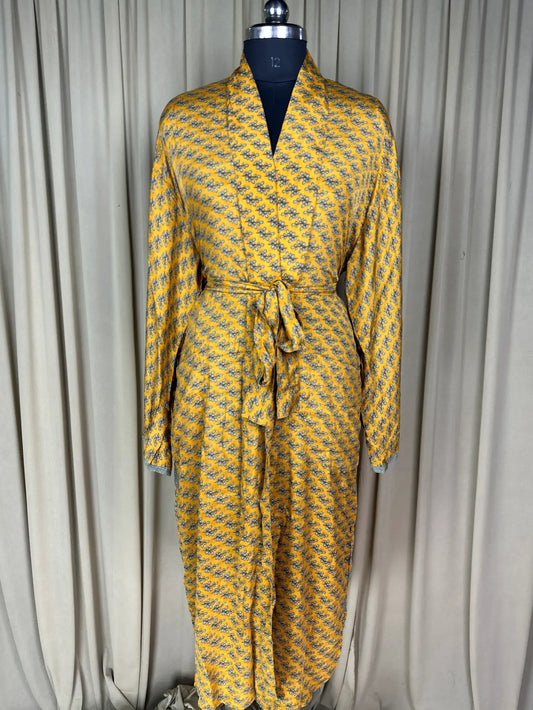 Silky Soft Men’s Kimono Robe | Masculine Elegant Classic Sustainable Vintage House Robe gift, Timeless Comfy Lounge Beach Wear Yellow Floral