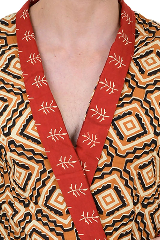 Pure Cotton Handblock Men Kimono | Indian Printed Man House Robe, Boho Beach Coverup Dressing Gown, Lightweight Loungewear, Gift For Him Dad