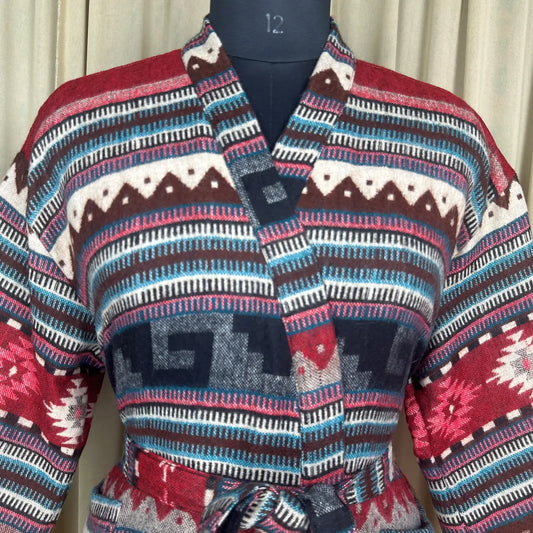 Wool Blend Women Kimono, Winter House Robe Warm Cozy Jacket Short Dressing Loungewear Geometric Cardigan, Handmade Mom Gift Someone Special