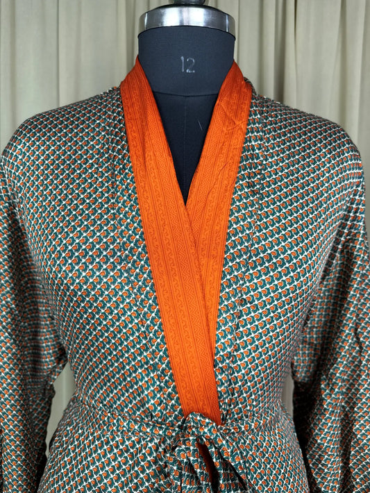 Silky Soft Men’s Kimono Robe Masculine Elegant Classic Sustainable Vintage House Robe gift, Timeless Comfy Lounge Beach Wear Beige Geometric