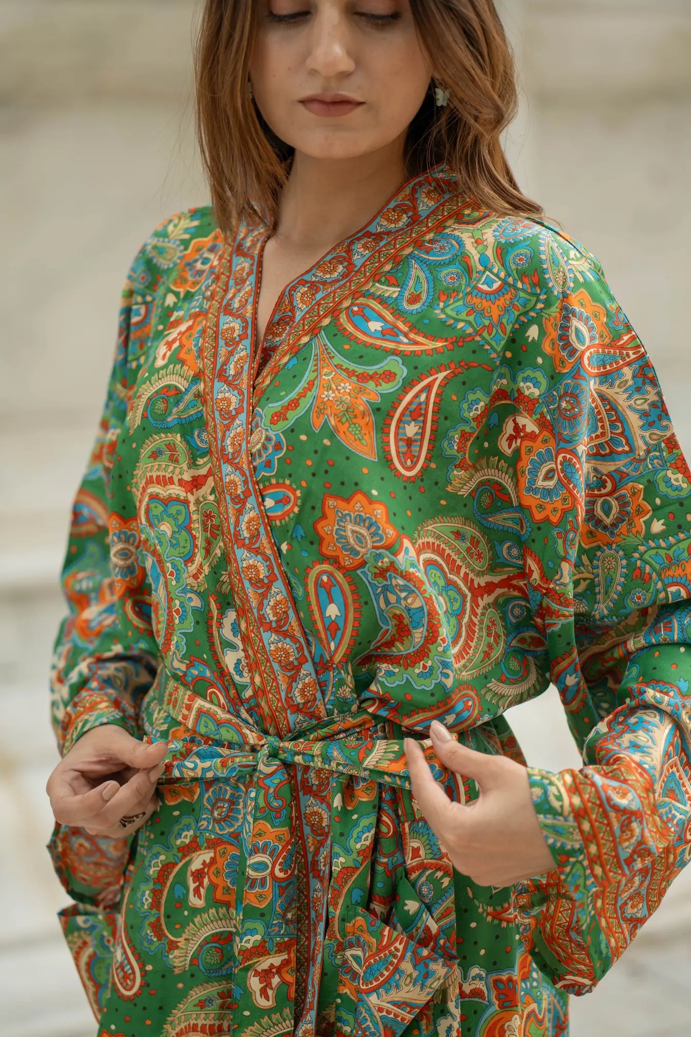 The Eastern Loom Luxury Silk Blend Kimono for Women | Long Dressing Gown, Soft Breathable Loungewear, Sleepwear, Bridesmaid \u0026 Beach Resort Wear Gift for Her, image size:1346x2019