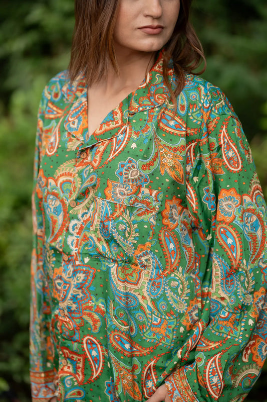 Silk Blend Women Pyjama Set | Silky Soft Cozy Breathable Bridal Nightwear, Paisley Pattern With Pockets, Bridesmaids PJ, Unique Gift For Her