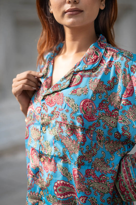 Silk Blend Bridal Pyjama Set | Silky Soft Cozy Breathable Women Nightwear, Paisley Pattern With Pockets, Bridesmaids PJ, Unique Gift For Her