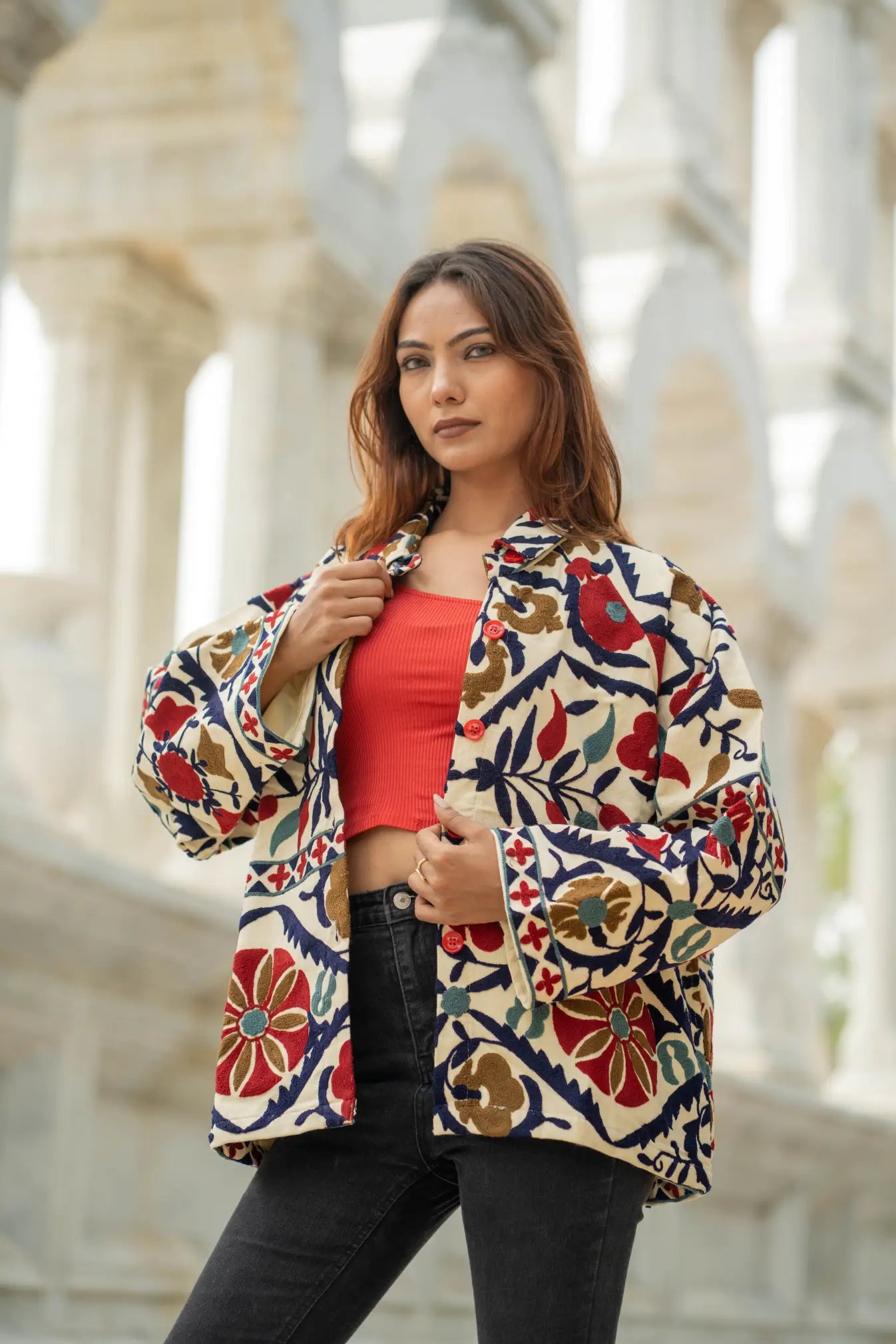 Cotton Suzani Embroidered Short Jacket | Autumn Winter Boho Gypsy