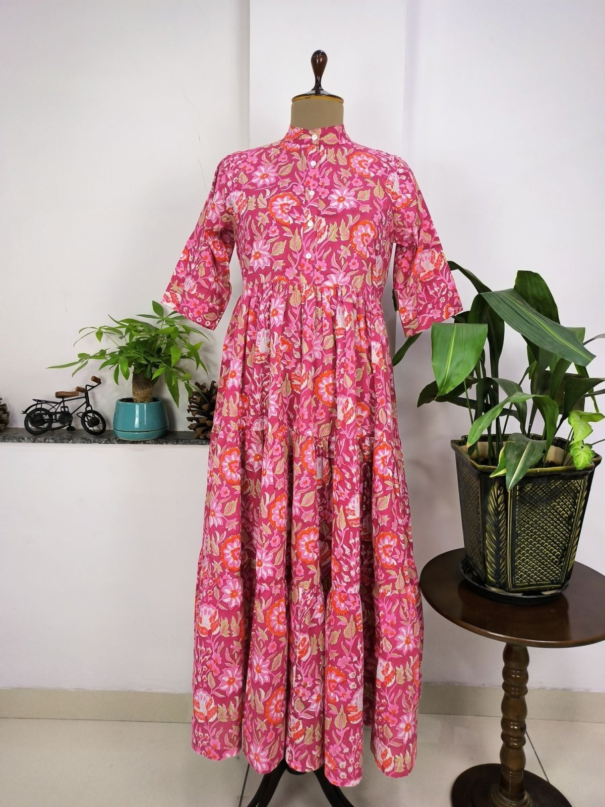 Beautiful Summer Cotton Dress,Hand Print Hand Block Tops, Cotton Indian Flapper/Sketer Wear, Circle Boho Small Size