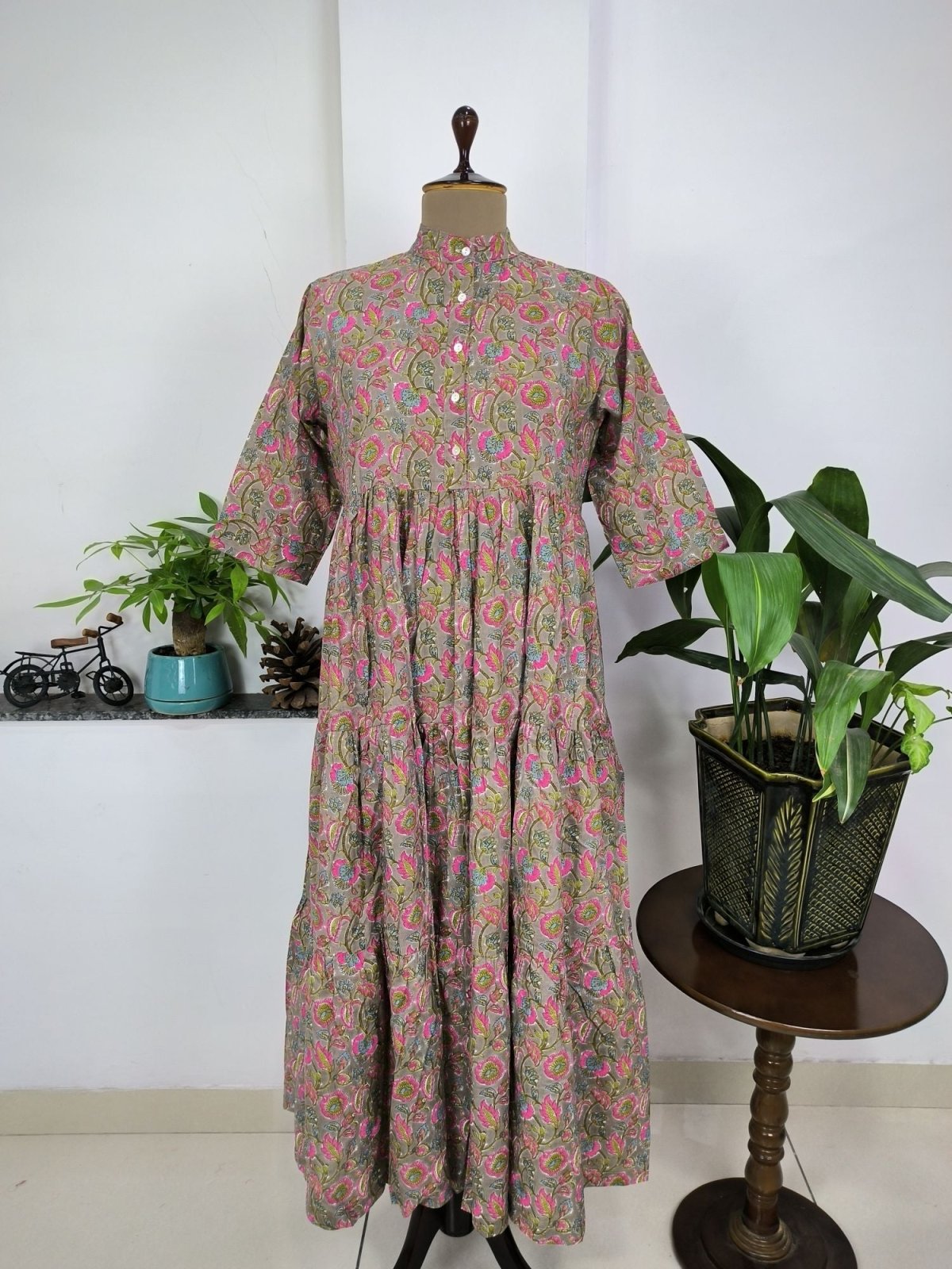 Beautiful Summer Cotton Dress,Hand Print Hand Block Tops, Cotton Indian Flapper/Sketer Wear, Circle Boho Small Size