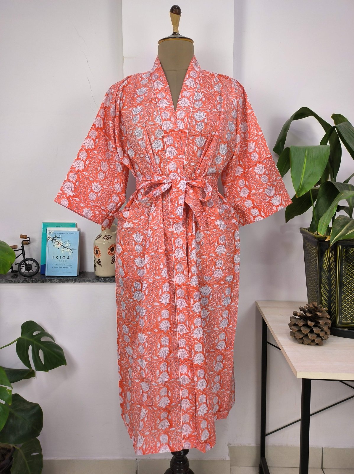 Orange kimono robe online