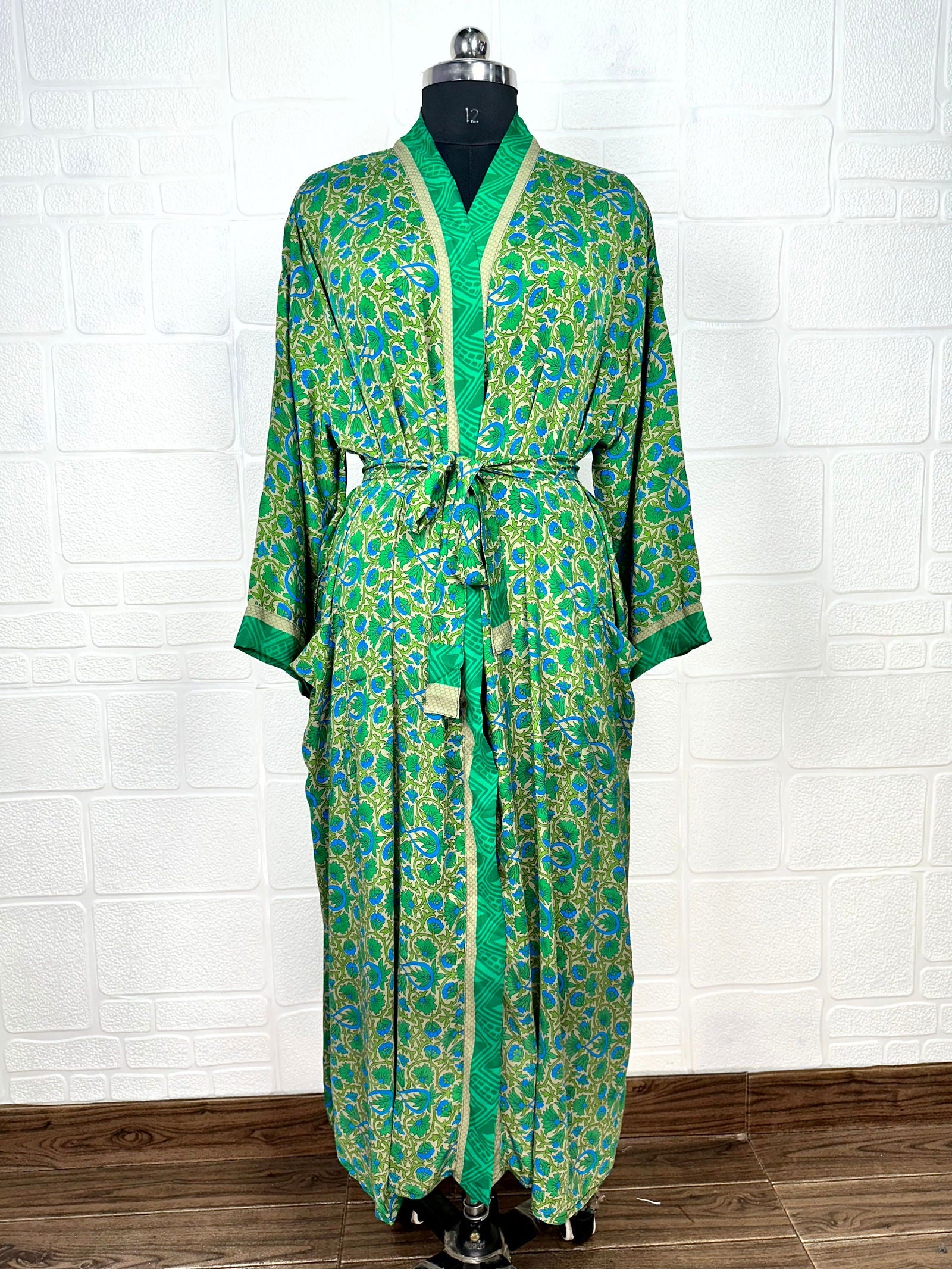 Recycle Boho House Robe Kimono Vintage Silk Sari Dressing Gown, Beach The Eastern Loom Recycle Boho House Robe Kimono Vintage Silk Sari Dressing Gown, Beach The Eastern Loom
