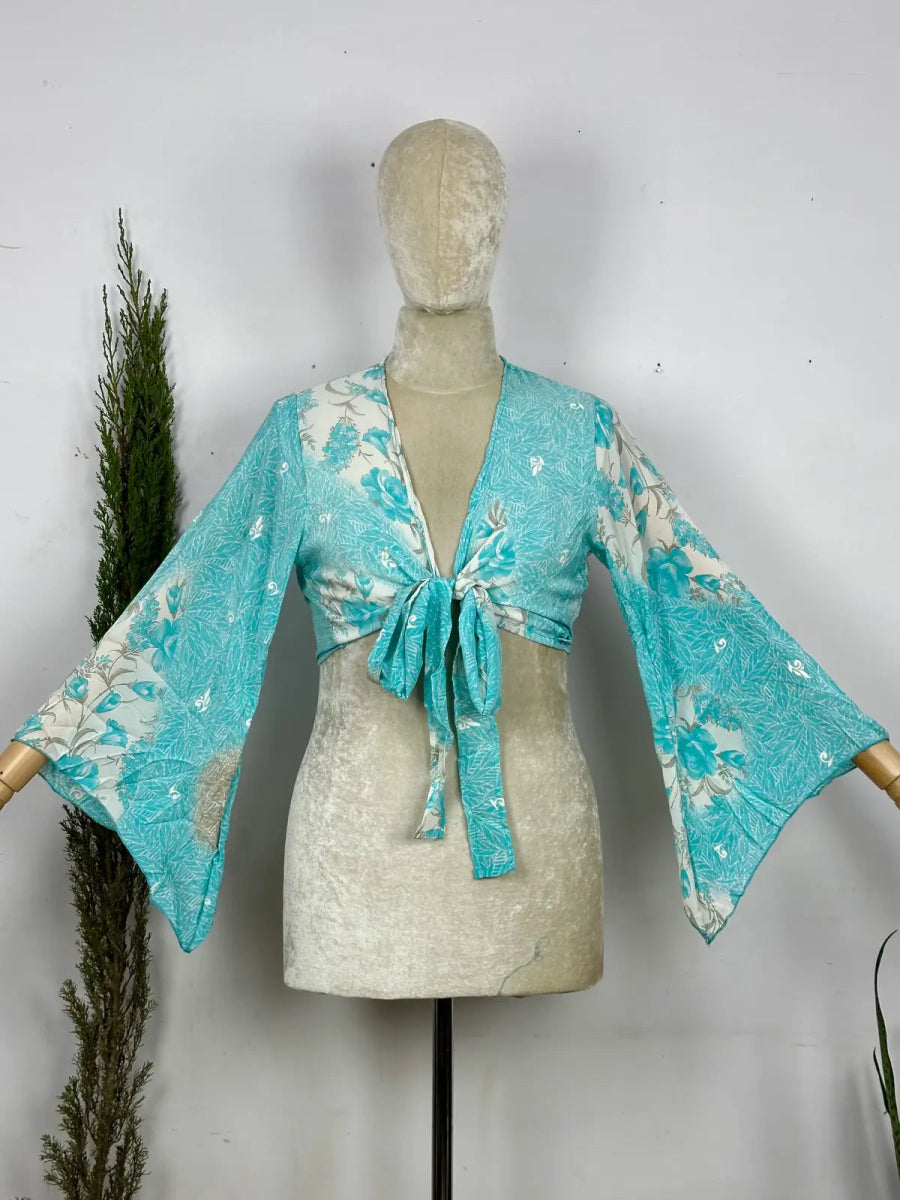 Boho Bell Sleeve Tie Top Hippie Wrap Top 70s Clothing Flared Blouse  Turquoise Bell Sleeve Blouse Gypsystyle Clothing Kimono 