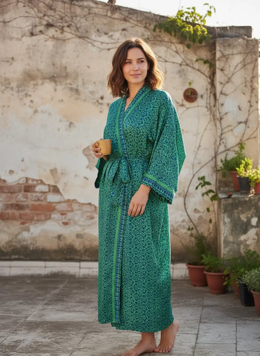 Recycle Silk Sari Women Kimono | Boho Chic Robe House, Beach Cover Up Vintage Bridesmaid Lounge Dressing Gown l Resort Wear Gypsy Nightwear