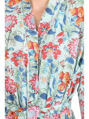 Boho Cotton Kimono House Robe Indian Handprinted Floral  Print Pattern | Lightweight Summer Luxury Beach Holidays Yacht Cover Up Stunning Dress