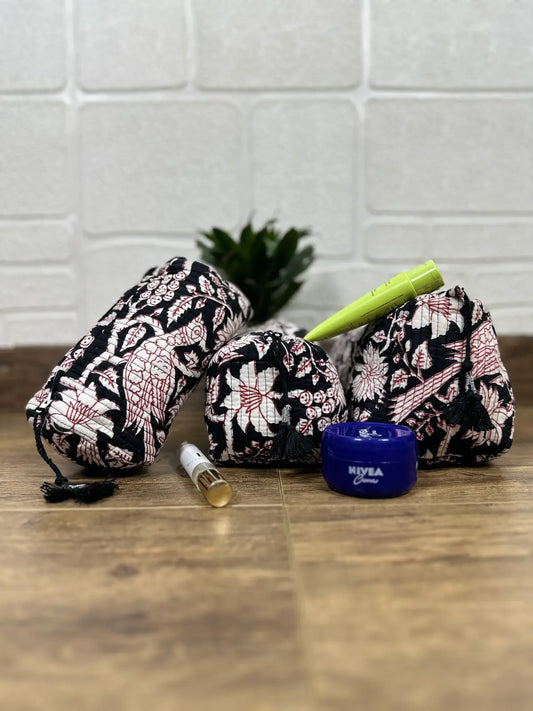 Block Print Toiletry & Makeup Bag | Quilted Wash Bag | Set of 3