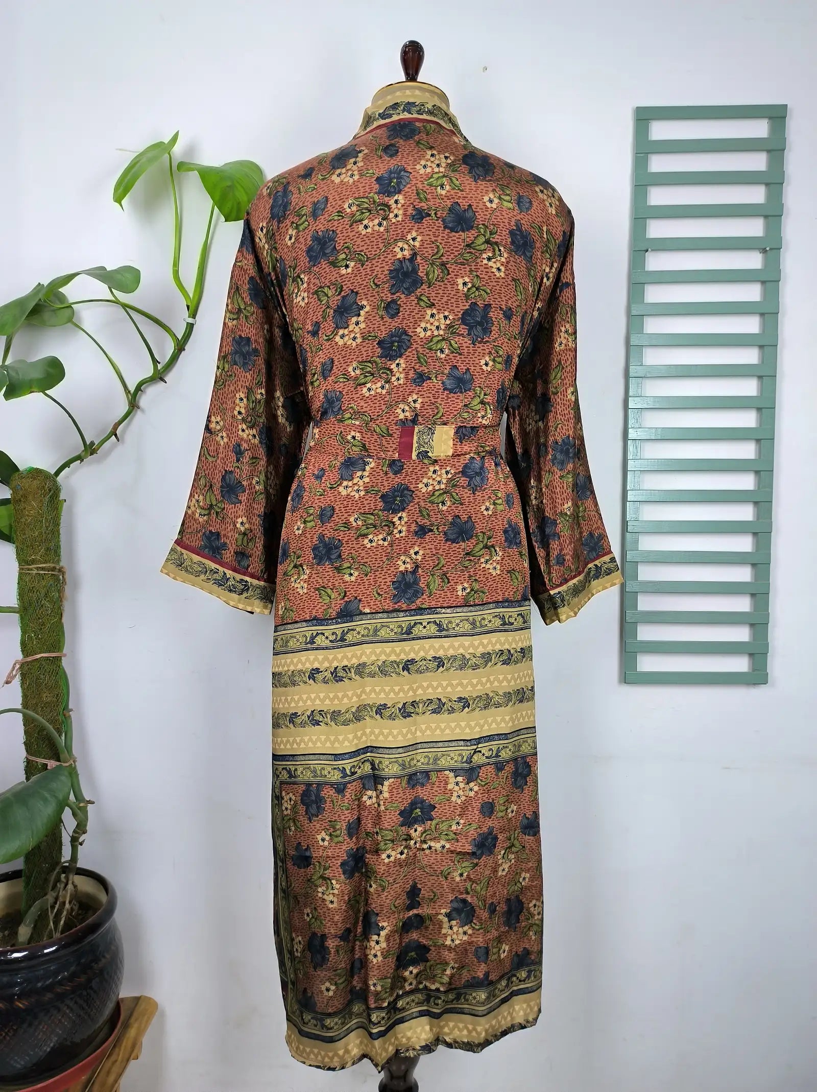 Upcycle Boho Chic Coverup Recycle Silk Sari Kimono Gorgeous Wardrobe Vintage Elegance House Robe | Duster Cardigan Botanical Blossom Floral