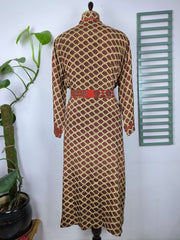 Upcycle Boho Chic Coverup Recycle Silk Sari Kimono Gorgeous Wardrobe Vintage Elegance House Robe | Duster Cardigan | Beige Orange Motifs
