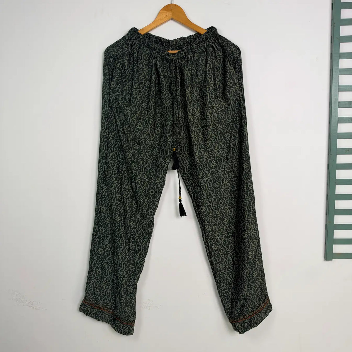 Silky Nightwear Pajama Set, Recycled Sari Silk Blend Luxury Lounge Set, Button Down Top, Drawstring Pants with Side Pockets, Gift