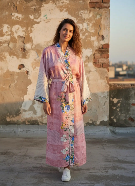 Recycle Silk Sari Women Kimono | Boho Chic Robe House, Beach Cover Up Vintage Bridesmaid Lounge Dressing Gown l Resort Wear Gypsy Nightwear