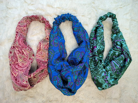 Bohemian Front Knot Handmade Recycled Vintage Silk Sari Headband Hair Accessories Cute Girly Bridesmaids Gift - Set of 3