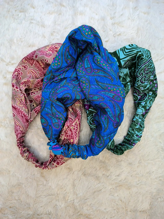 Bohemian Front Knot Handmade Recycled Vintage Silk Sari Headband Hair Accessories Cute Girly Bridesmaids Gift - Set of 3