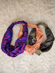Bohemian Front Knot Handmade Recycled Vintage Silk Sari Headband Hair Accessories Cute Girly Bridesmaids Gift - Set of 3