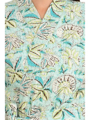 Kantha Stitch 100% Cotton Reversible Long Kimono Women Jacket | Handmade Stitch Robe | Unisex Gift | Green Brown Floral Print