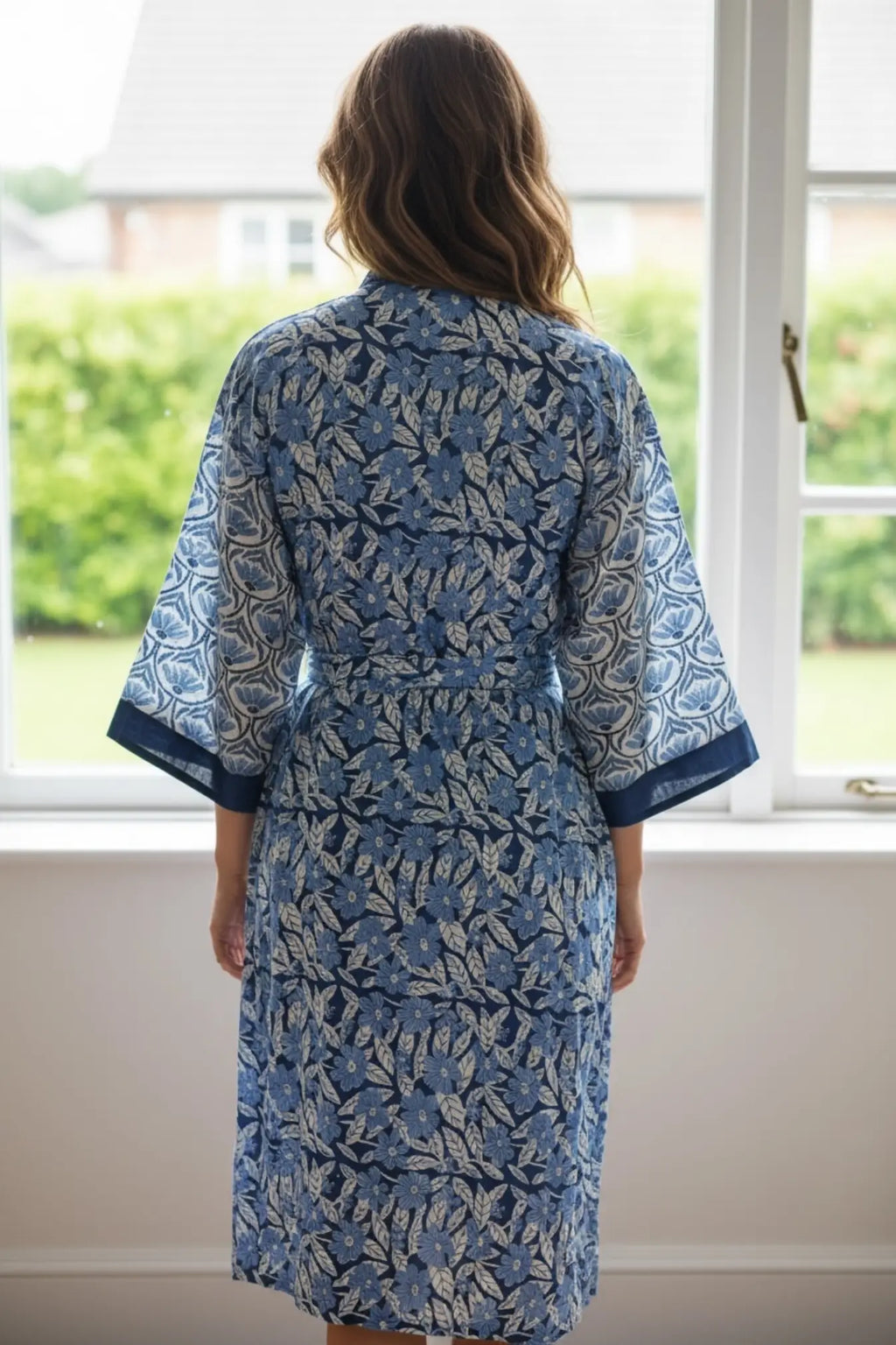 Women's block-printed Cotton Kimono Robe