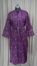 Yak Wool Blend Women Kimono Robe, Cozy Warm Winter Romance Loungewear, Purple Floral Cardigan House Coat with Pockets, Quirky Christmas Gift For Her