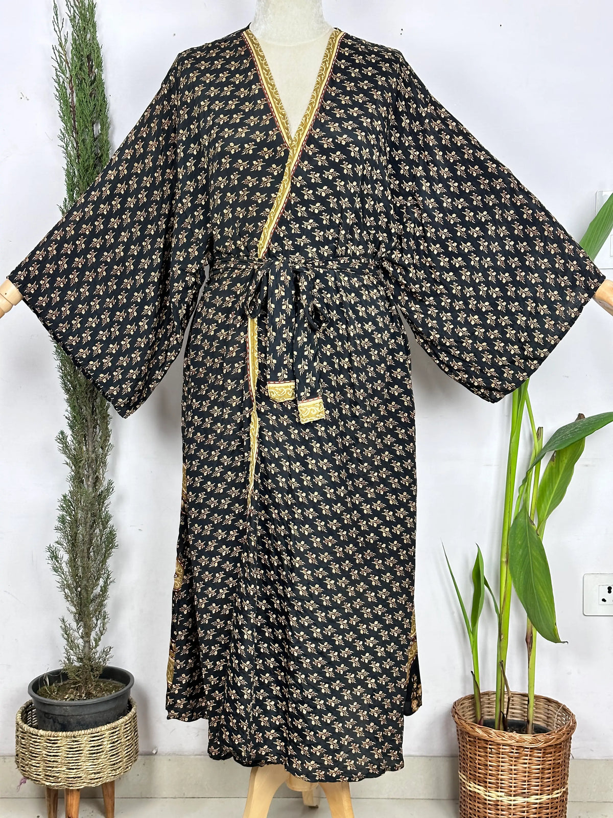 Upcycle Flow Boho Silk Short Robe | Tropical Beach Coverup Cardigan Summer House Robe Dressing Gown | Loungewear for Her