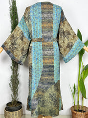 Upcycle Boho Silk Short Robe | Tropical Beach Coverup Cardigan Summer House Robe Dressing Gown | Loungewear for Her