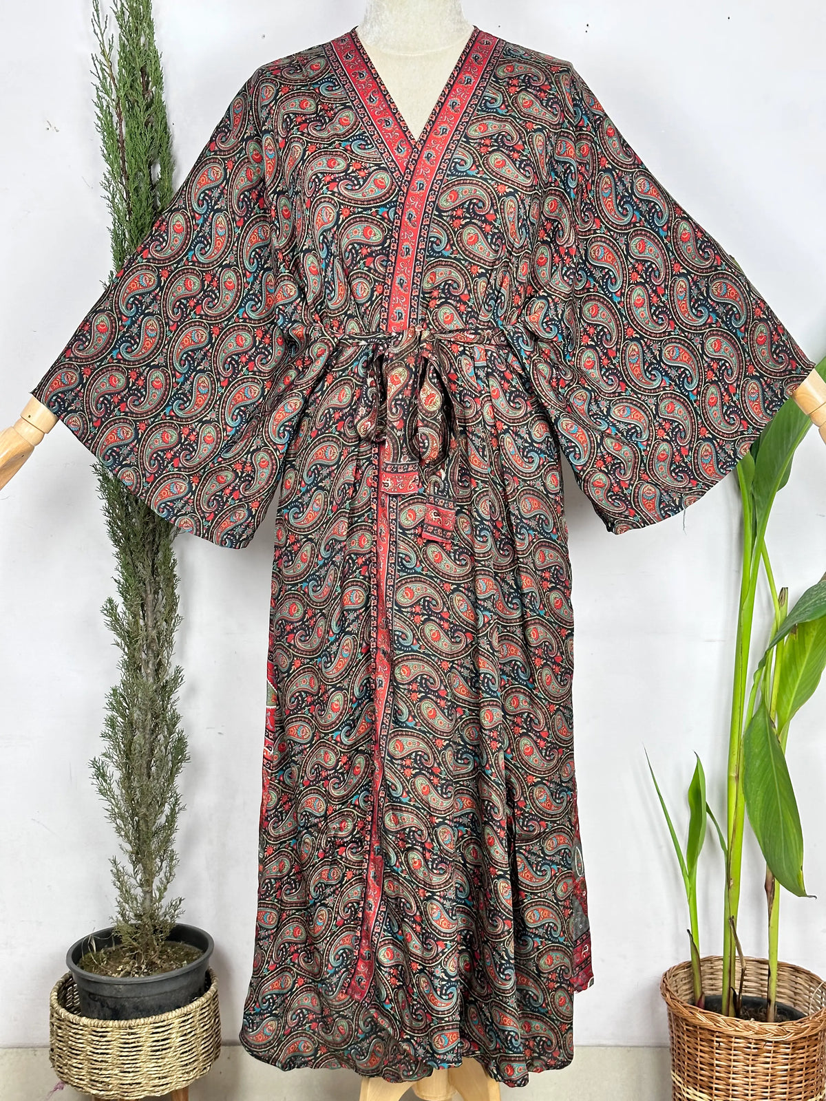Upcycle Boho Silk Short Robe | Tropical Beach Coverup Cardigan Summer House Robe Dressing Gown | Loungewear for Her