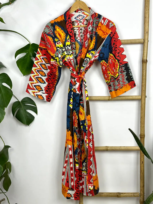 Handgemachter Kimono aus reiner Baumwolle, handgefertigt, Boho-Haus-Bademantel, Frühlings- und Sommermode, Cardigan, Strandüberzug, Brautjungfern-Morgenmantel, Geschenk für Sie