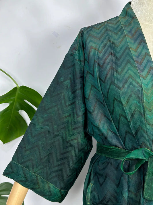 Upcycle Boho Chic Coverup Recycle Silk Sari Kimono | Vintage Elegance House Robe Duster Cardigan Beach Cover Up Sarong | Tropical Floral Summer Dress Kaftan