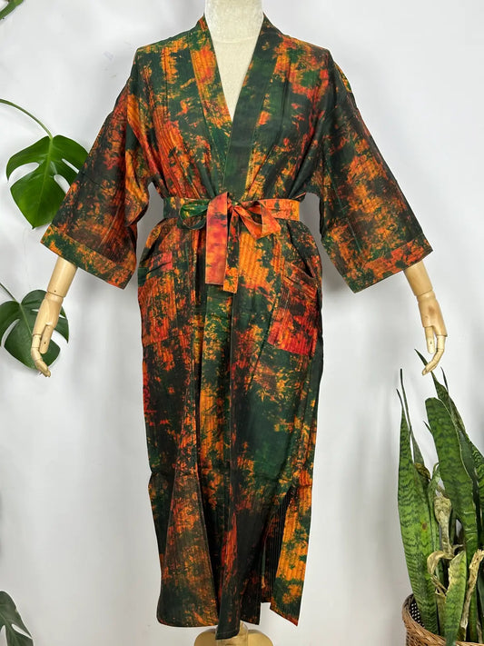 Upcycle Boho Chic Coverup Recycler Soie Sari Kimono | vintage Elegance House Robe Duster Cardigan Beach Cover Up Sarong | Caftan de robe d'été à fleurs tropicales