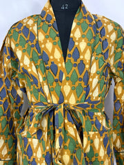 Funky Men’s Cotton House Robe Kimono | Pastel Mustard Yellow Green Blue | Urban Man Regal Dressing Lounge | Cool Gift Father | Boyfriend