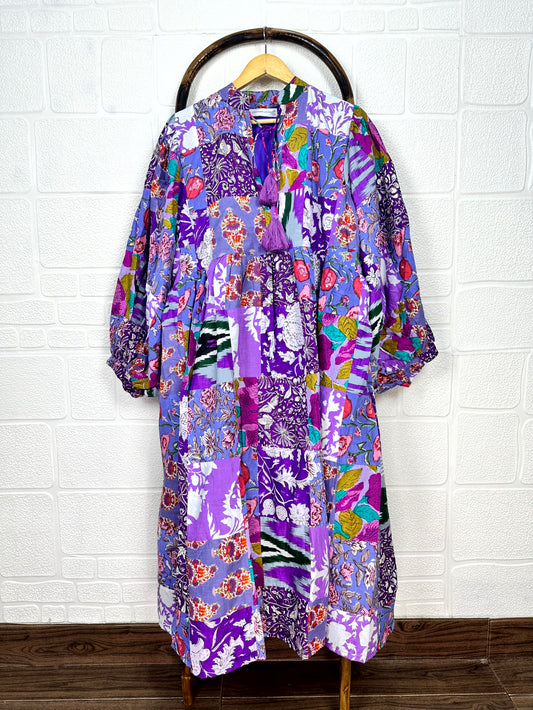 ASSORTED - PURPLE HUES | Hand Stitched Patchwork Cotton Dress | Perfect Anniversary Christmas Gift For Her Sister Mother |