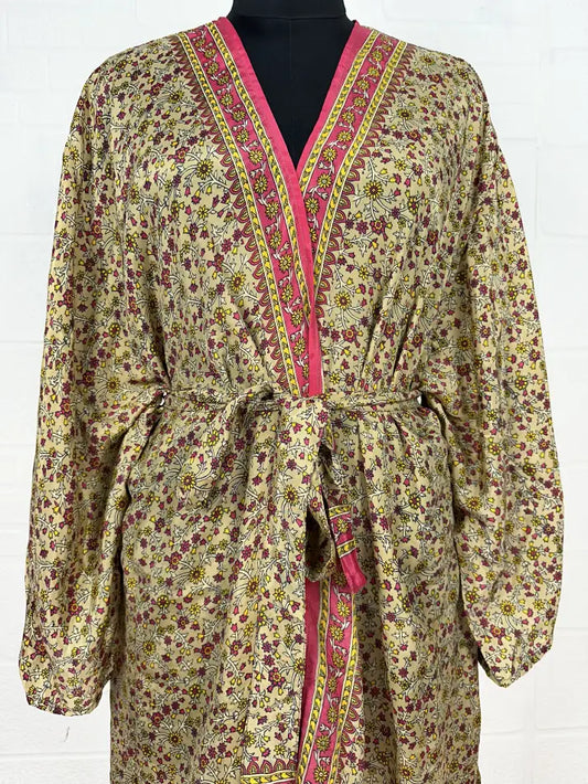 Recycle Vintage Silk Riya Short Kimono Boho Robe Soft Lightweight Breathable Beach Coverup | Perfect Gift For Her