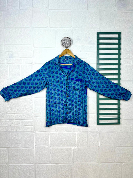 Langes Pyjama-Set aus recycelter Seide, leichte und atmungsaktive Pyjama-Nachtwäsche, nachhaltiges Pyjama-Nachtwäsche-Set für Mädchen, Ober- und Unterteil aus Seide, Geschenk für sie | Größe S/M