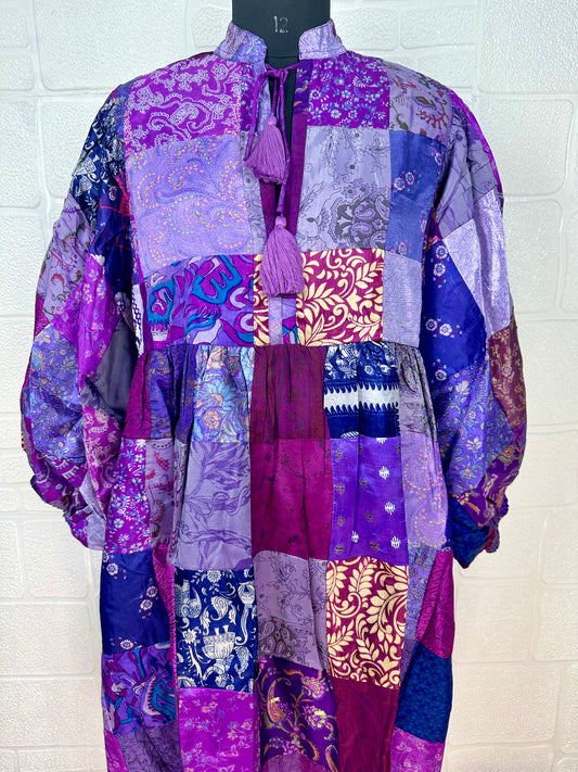 ASSORTED - PURPLE HUES | Hand Stitched Patchwork Silk Dress | Perfect Anniversary Christmas Gift For Her Sister Mother |