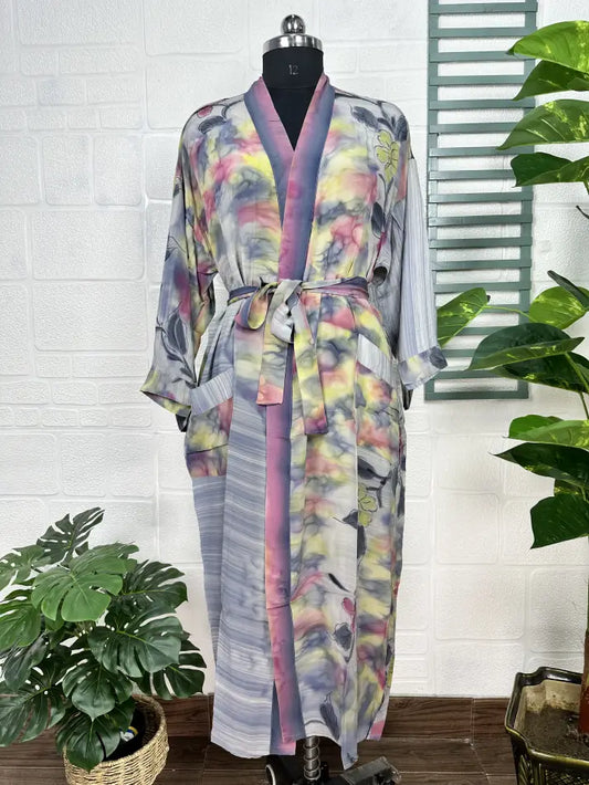 Vintage Crepe Silk Kimono Soft Comfy Robe Lightweight Luxury Loungewear  | Perfect Gift For Her